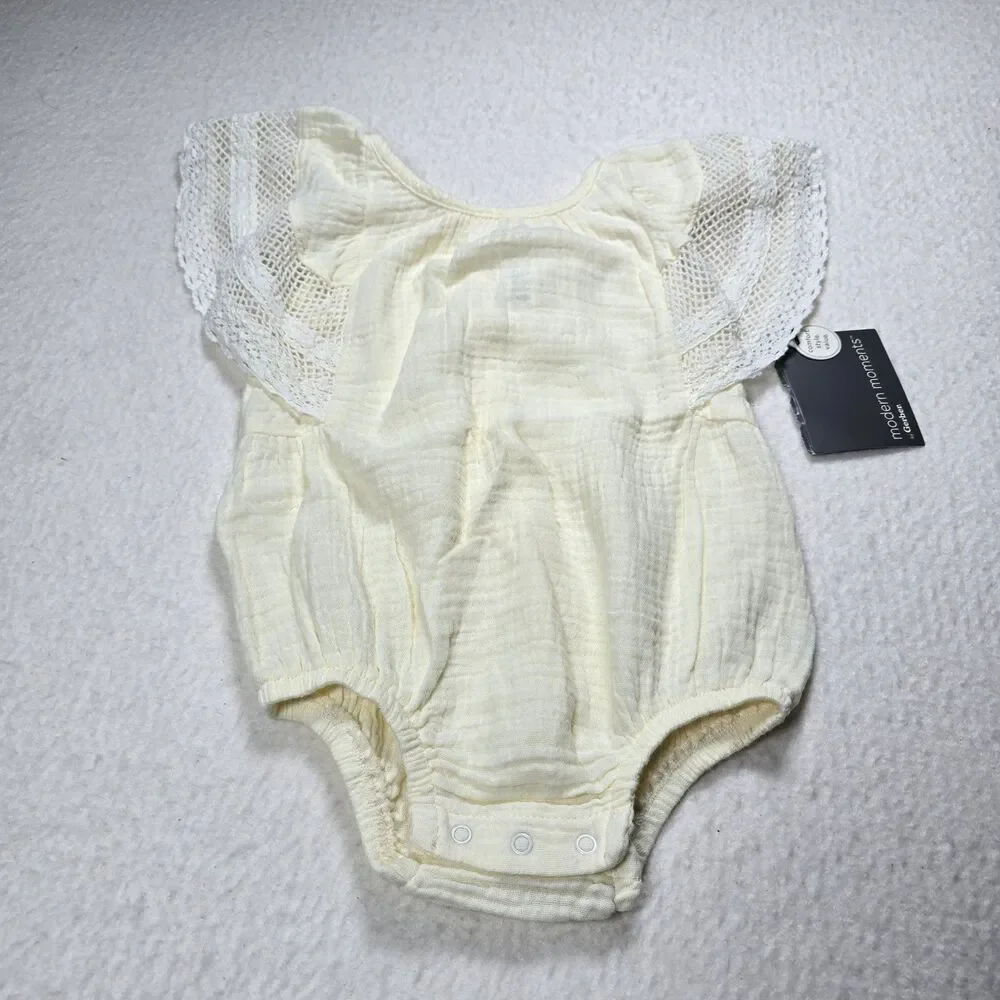 Gerber Modern Moments Off White Gauze Ruffle Top Baby Body Suit 3-6 Mo Onesie